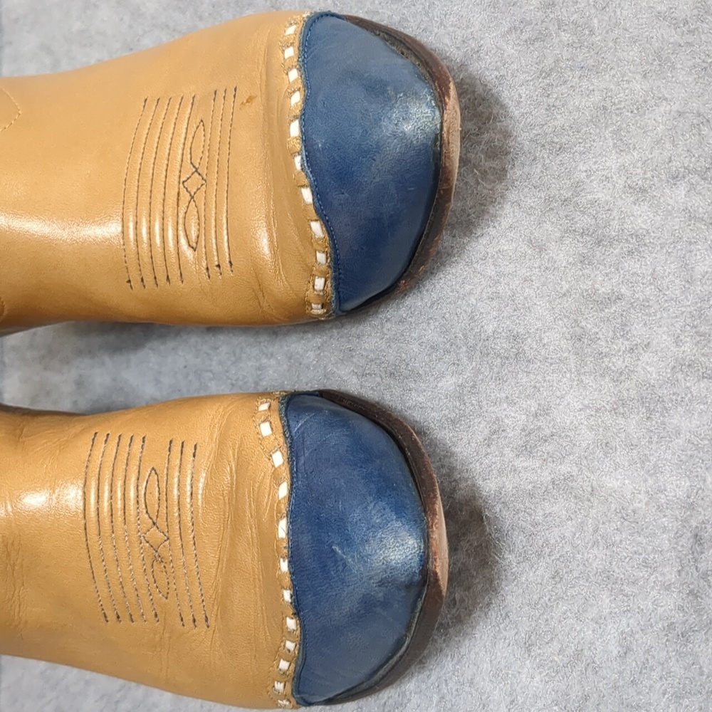 TONY LAMA WOMEN'S WESTERN Tan Blue Vintage BOOTS Size 7 - Picture 3 of 11